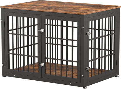 Rustic Dog Crate Furniture – Heavy Duty Wooden Kennel & End Table for Large/Medium Dogs (42" Brown) - Paw Fit Gears